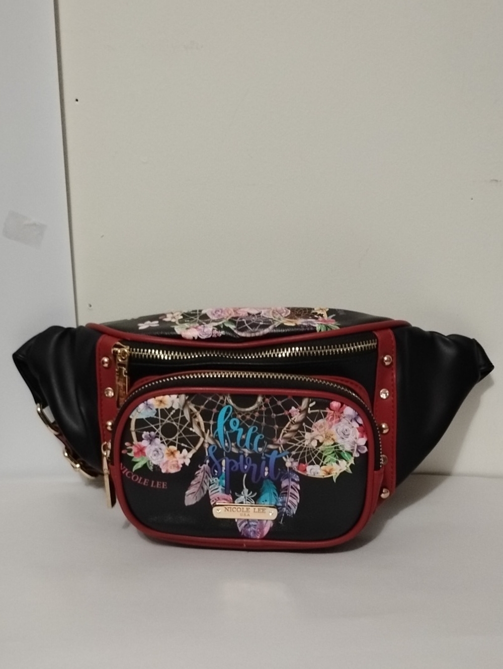 Nicole Lee Black & Burgundy 'Free Spirit' Floral Crossbody Waist/Fanny Bag